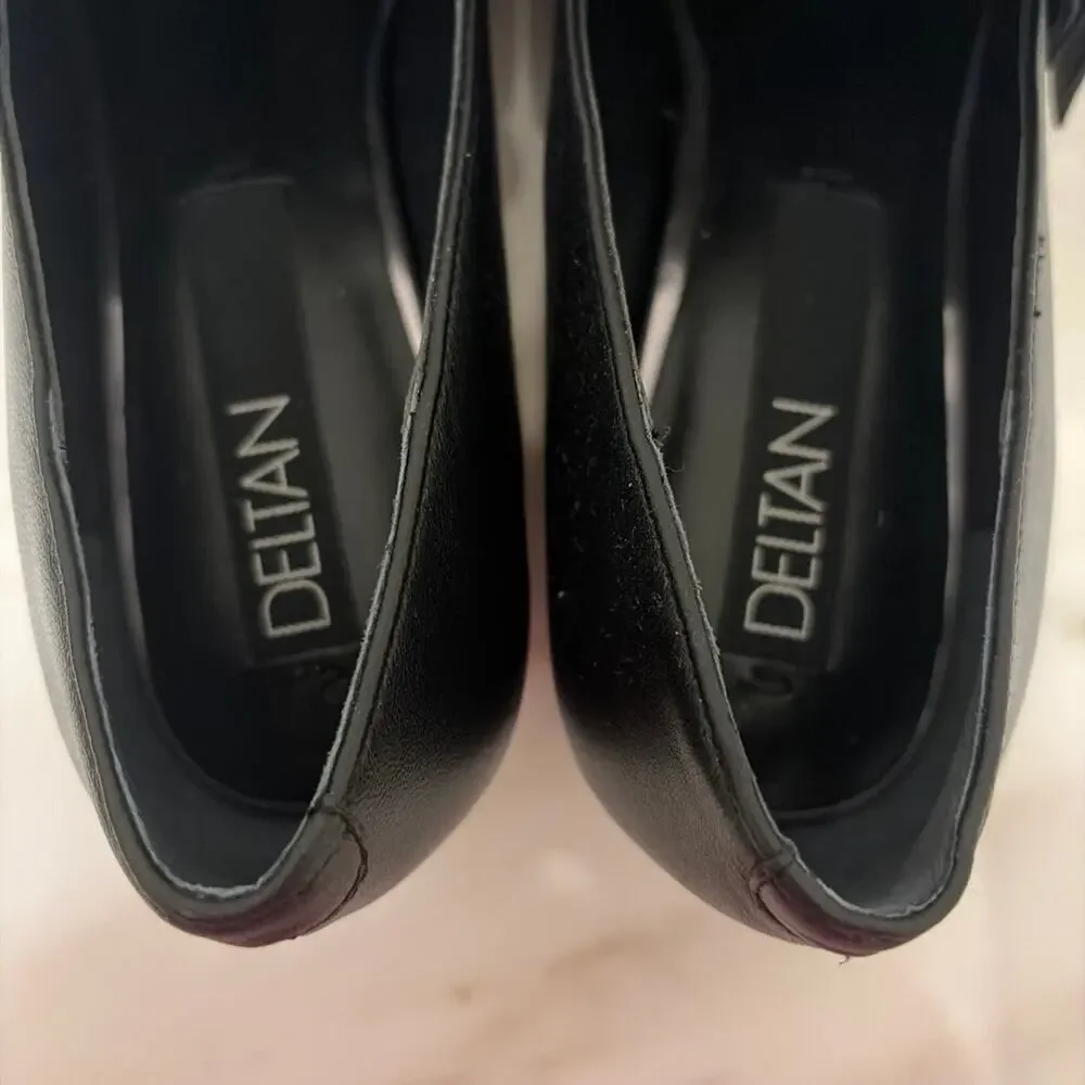 Deltan Veronica Black Leather Block Heel Pump